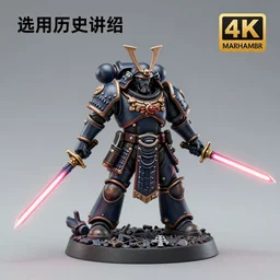 8 0 mm resin detailed miniature of a warhammer 4 0 k samurai with laser swords, product introduction photos, 4 k, full body,