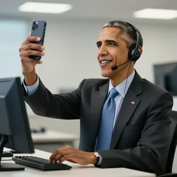 barack obama taking a selfie while working as a tech support call center representative