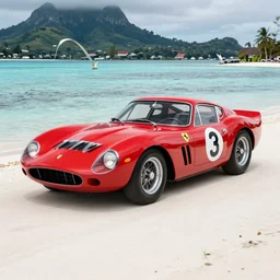 cinematography of Ferrari 250 GTO series 2 in bora bora by Emmanuel Lubezki