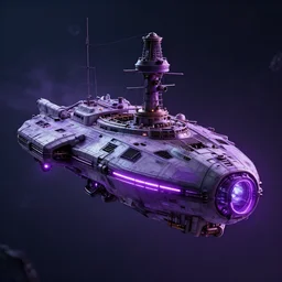 pirate space ship, purple glow, futuristic, unreal engine, 8 k ultrarealistic