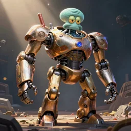 a giant mechanized killing robot designed in the shape of squidward