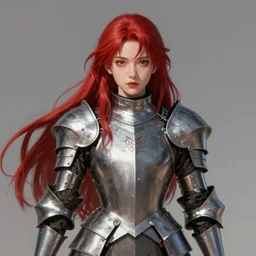 girl in knight armor , long hair , red hair , portrait , looking at camera point of view , made by Stanley Artgerm Lau, WLOP, Rossdraws, James Jean, Andrei Riabovitchev, Marc Simonetti, Yoshitaka Amano, ArtStation, CGSociety