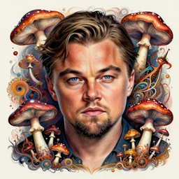 psychedelic mushrooms shamanic dmt art, leonardo dicaprio's inner being, ink, airbrush, cinematic, portrait, insanely detailed and intricate, hypermaximalist, elegant, ornate, hyper realistic, super detailed