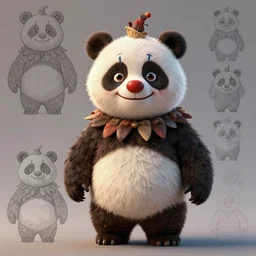 award - winning detailed concept art of a strange iconic anthropomorphic panda character wearing clown makeup. art by wlop on bcy. net, realistic. detailed feathers, art by cheng yi. artstationhd, artgerm, 3 dcg, pixar zootopia. 3 d rendering, high quality model sheet, disney. model sheet detailed
