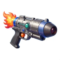 a weapon with splatoon 3 style, metal rocket gun, water gun, flame water reservoir, barrel nozzle, spray colorful paint