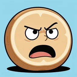 a large nut with two eyes and a mouth looks with condemnation, cartoon