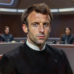 painting of Emmanuel Macron as a senator in Star Wars, inside the galactic senate, sharp focus, trending on ArtStation, masterpiece, by Greg Rutkowski, by Ross Tran, by Fenghua Zhong, octane, clear eyes, soft render, oil on canvas, moody lighting, cinematic