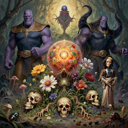 the platonic ideal of flowers, rotting, insects and praying of cletus kasady carnage thanos davinci nazgul wild hunt chtulu mandelbulb howl's moving castle botw bioshock, d & d, fantasy, ego death, decay, dmt, psilocybin, concept art by randy vargas and greg rutkowski and ruan jia