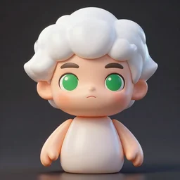rubber inflatable doll with green eyes and white curly hair, fantasy art, artstation, cgsociety, 3 d shading