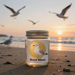 a jar of seagulls on the beach at sunset, high resolution, Summer, artistic, award winning, masterpiece