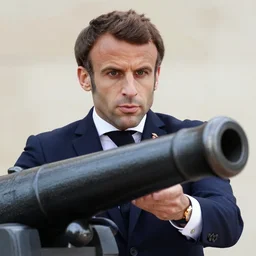 closeup portrait of emmanuel macron dressed as napoleon firing cannons from his arms, natural light, sharp, detailed face, magazine, press, photo, steve mccurry, david lazar, canon, nikon, focus