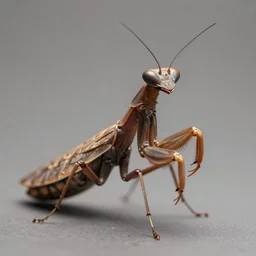 portrait of an anthropomorphic insectoid, predatory praying mantis, brown exoskeleton, flat triangle - shaped head, thin antennae, concept art, deep focus, fantasy, intricate, highly detailed, digital painting, artstation, matte, sharp focus, illustration, art by marc simonetti