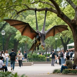 pterodactyl hanging out with people in a park