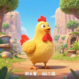 a poster of a 3d animated pixar film starring a cartoon chicken going on an epic quest, wide angle