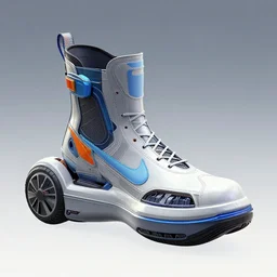CAD design of Nike jet hoverboard exoskeleton boots capable of flight, CAD design inspired by retrofuturistic aesthetics, solidworks, autodesk inventor, catia
