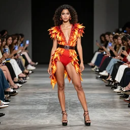 “ a full - body fashion photograph of a hispanic fashionista wearing fiery fashion, high quality, high definition, ultra hq, highly detailed ”