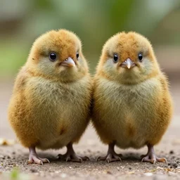 two cute kiwi birds leaning against each other