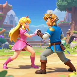 Link fighting princess Zelda in a super smash bros ultimate battle , made by Stanley Artgerm Lau, WLOP, Rossdraws, ArtStation, CGSociety, concept art, cgsociety, octane render, trending on artstation, artstationHD, artstationHQ, unreal engine, 4k, 8k,