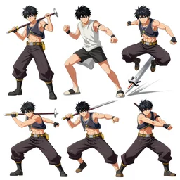 anime dynamic action poses sketch sheet, trending on artstation