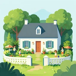 a typical house in a creole garden from reunion island, clean cel shaded vector art. shutterstock. behance hd by lois van baarle, artgerm, helen huang, by makoto shinkai and ilya kuvshinov, rossdraws, illustration