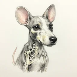 sketch portrait of a dog like creature with mouse ears and exposed bones