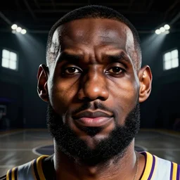 beautiful expressive close - up digital art of ( ( epic!!!! lebron james with epic beautiful cinematic symmetrical face ) ). in a dark empty basketball court with open windows. light rays, dim lighting, trending on artstation, beautiful lighting, hyper detailed, 4 k, high quality, smooth, sharp focus