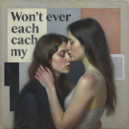 you won't ever catch my love detailed and highly reliefed oil painting and analogue collage with canvas texture in style of conteporary art, photorealistic, surrealism, expressionism, masterpiece, balanced composition, calm vivid colors, grim atmosphere, spectacular quality, trending on artstation, intricate oil details