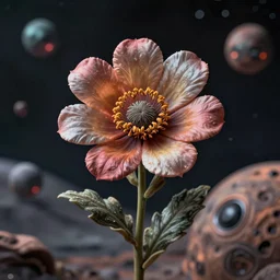 grotesque flower in the middle of alien planet, strong bokeh, shot on 85 lens camera, ultradetailed by Giuseppe Arcimboldo