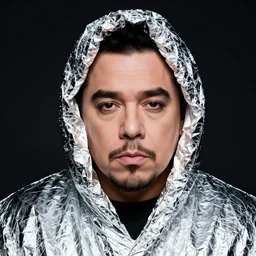 weird al yankovic wrapped in foil, digital photography, highly detailed, portrait