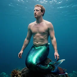 mark zuckerberg as a mermaid ruling the ocean, photorealistic, cinematic lighting, highly detailed, extremely realistic color photograph by stanley kubrick