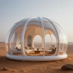 Hyper realistic, inflatable bubble house made of glass full of sand on mars, Hyper realistic, tent architecture, organic architecture, ultra wide shot, Future design, architecture design, environment, morning light, foggy, Cinematography, mega scans,cinematic, a hybrid tech design, hyper realistic,photo real, cinematic composition, highly detailed, extremely realistic, Vray, corona render,