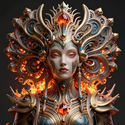 artstation futuristic 3 d model of hyper - detailed!! beautiful groovypunk queen of fractal magma in full regal attire. face portrait. art nouveau!!! symbolist, visionary, baroque, giant fractal details. horizontal symmetry by zdzisław beksinski, iris van herpen, raymond swanland and alphonse mucha. hyper - real beautiful