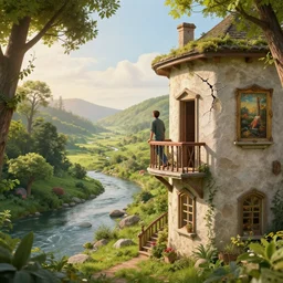 the imaginary man lives in an imaginary mansion surrounded by imaginary trees on the banks of an imaginary river on the imaginary walls imaginary old paintings hang imaginary irreparable cracks that represent imaginary events occuring in imaginary worlds in imaginary times and places every afternoon an imaginary afternoon he climbs the imaginary stairs and leans out the imaginary balcony to gaze at the imaginary view which consists of an imaginary valley encircled by imaginary