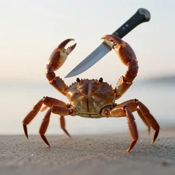 crab holding!! a knife!!!! in its claw!!! nature photography, golden hour