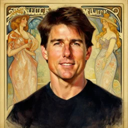 a cartoon caricature of tom cruise, by john singer sargent, greg rutkowski, alphonse mucha