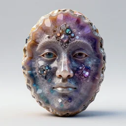 a colourful geode crystal shaped like a human face, highly detailed, intricate, artistic, aesthetic, beautiful, 3 d render