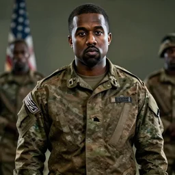 kanye west as a us army soldier, cinematic lighting, photorealistic