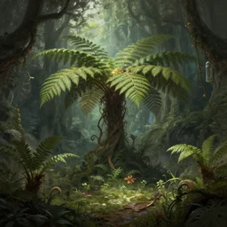 omnivore winged fern in a large meadows cavern boss battle fantasy artwork epic detailed and intricate digital painting trending on artstation by wlop octane render