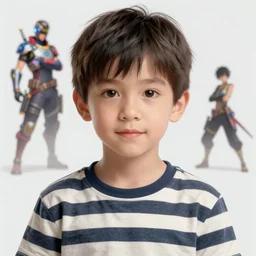 a young boy wearing a horizontal striped shirt, smooth, intricate, elegant, digital painting, artstation, concept art, sharp focus, octane render, illustration, art by ayami kojima, apex legends character,