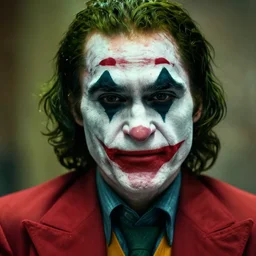 a profile shot of the joker doing the kubrick stare looking directly at the camera, 8k, hyperrealism, cinematic lighting