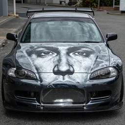 the face of david coperfiel on a car body