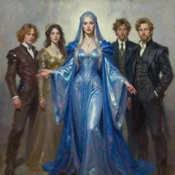 female high wizard in blue and iridescent robes, 4 k oil on linen by wlop, artgerm, andrei riabovitchev, nuri iyem, james gurney, james jean, greg rutkowski, highly detailed, soft lighting 8 k resolution