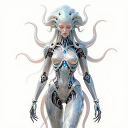 medusa as a cybernetic being by raymond swanland, highly detailed, bright tones