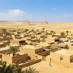 Lively sunny landscape of an egyptian village realistic detailed digital art by Maxwell Boas Jessica Rossier Christian Dimitrov Anton Fadeev trending on Artstation CGSociety rendered in Unreal Engine 4k HQ