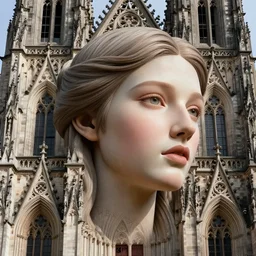 hyperrealistic detailed face portrait of a beautiful young goddess morphing into a gothic cathedral, authentic ornamental architecture, intricate and highly detailed, awe inspiring art by ernst haeckel, h. r. giger, alphonso mucha, james jean, gothic, neo - gothic, heavily ornamental, nice deep colours,