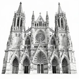 gothic cathedral, black and white pencil drawing