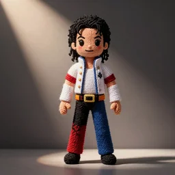 a michael jackson doll made out of yarn, product display photograph