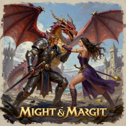 might and magic 6 poster artwork, kate beckinsale fighting with dragon, oil, vibrant color, pen edges, fantasy digital art, 4k,