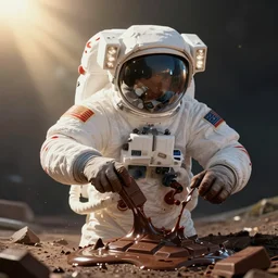 astronaut made of chocolate, melting in the sun