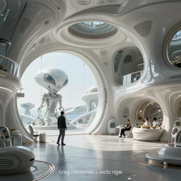 interior of an alien home with a view by greg rutowtski and victo ngai, concept art, intricate detailed, dramatic light, hyper realistic unreal engine, wide angle, rich vivid colors